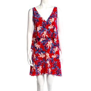 Intermix Silk Lisette Mini Dress, Red Tropical Floral w/ cutout back, Sz SP